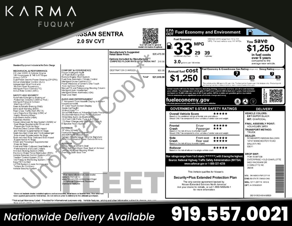 2021 Nissan Sentra SV for sale by dealer