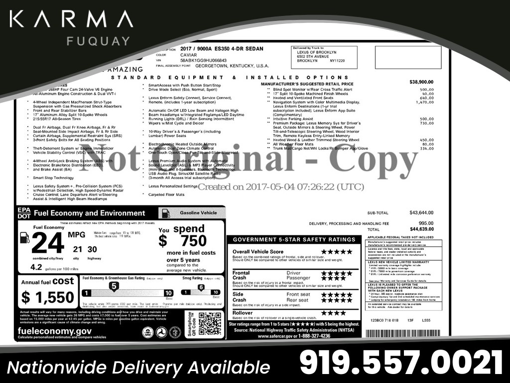 2017 Lexus ES 350 for sale by dealer