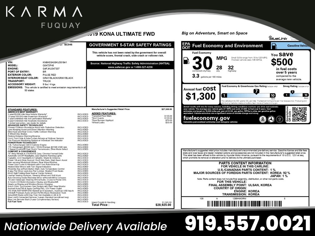 2019 Hyundai Kona Ultimate for sale by dealer