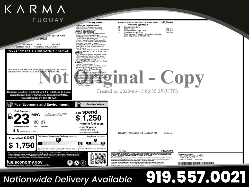 2020 Toyota Highlander Limited AWD V6 for sale by dealer